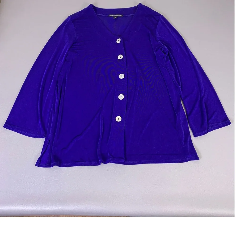 Affinity‎ Travel Knits Cardigan Women 1X Purple Button Front 3/4 Sleeve Top USA
